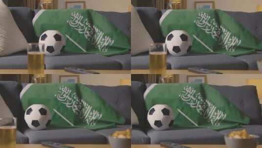 沙特阿拉伯国旗挂在家里的沙发上高清在线视频素材下载