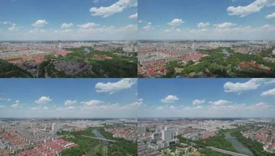 山东青州城市风光蓝天白云航拍高清在线视频素材下载