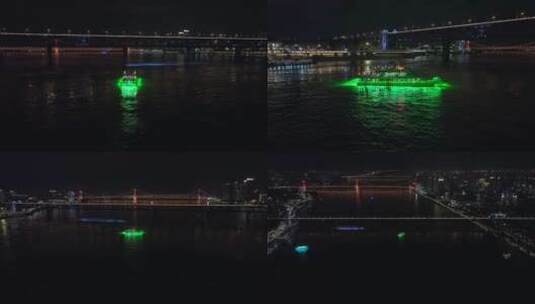 汉阳门轮渡夜景航拍一镜到底高清在线视频素材下载