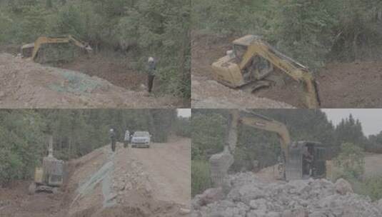 施工挖掘机山区修路高清在线视频素材下载