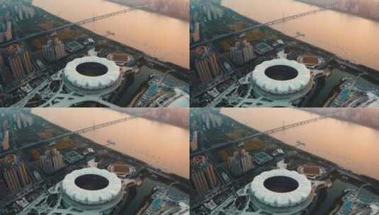 杭州奥体中心航拍高清在线视频素材下载