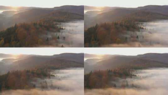 云雾缭绕的大山航拍双层云海延时高清在线视频素材下载
