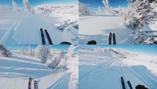 第一人称双板滑雪POV高清在线视频素材下载