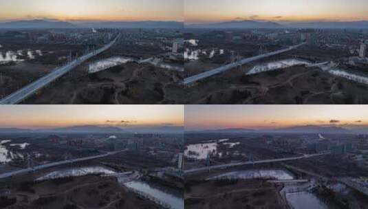 北京昌平南环大桥冬季日落移动延时高清在线视频素材下载