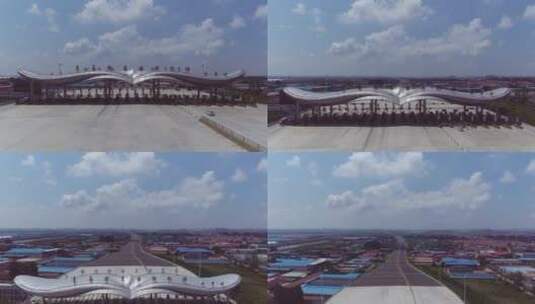 航拍胶东国际机场高速出入口高清在线视频素材下载