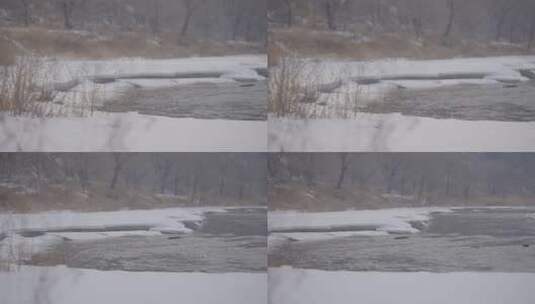 寒冷的水流经过冰雪河谷4k50帧灰片高清在线视频素材下载