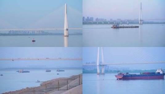 武汉二七大桥桥梁货轮行驶高清在线视频素材下载