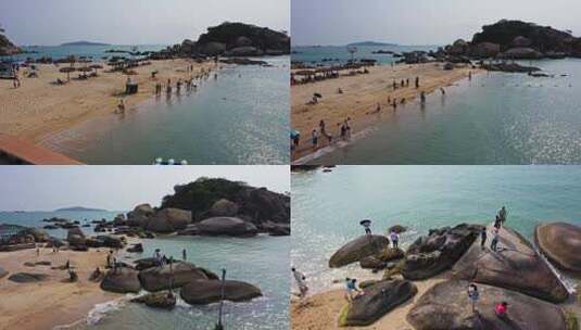 惠州三角洲岛沙滩游客游玩右前进高清在线视频素材下载