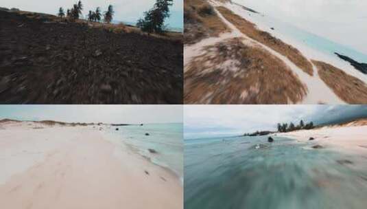 海边沙滩海岸椰树穿越机航拍高清在线视频素材下载