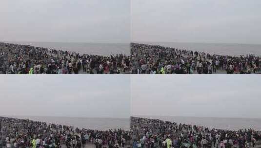 天津东疆港亲海公园节假日旅游海边人山人海高清在线视频素材下载
