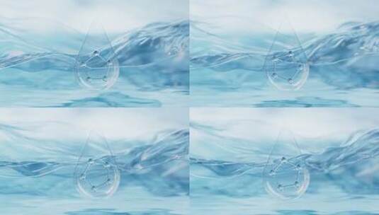 水面上蓝色的分子生物科技概念动画3D渲染高清在线视频素材下载