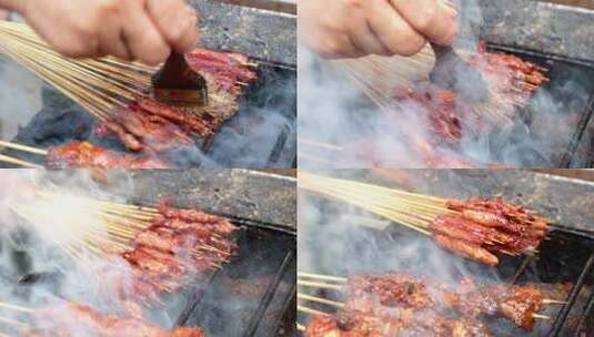 烤羊肉串牛肉串烧烤烤串美食高清在线视频素材下载
