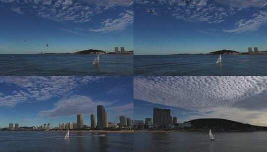 威海市 高区 国际海水浴场 航拍高清在线视频素材下载