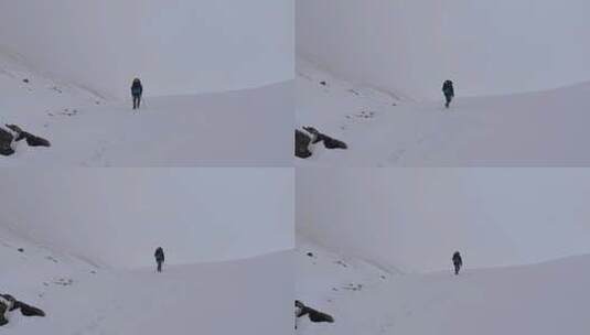 攀登岷山山脉主峰雪宝顶的登山者徒步进山高清在线视频素材下载