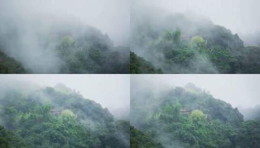 雨后云雾缭绕的山中古刹高清在线视频素材下载