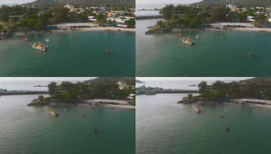 日落时热带岛屿海湾的传统泰国划船比赛高清在线视频素材下载