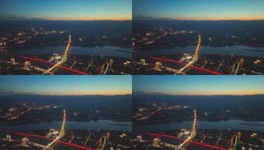 航拍宜昌城市至喜大桥夜景高清在线视频素材下载