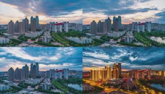 中国黑龙江哈尔滨新区日转夜城市风光延时高清在线视频素材下载