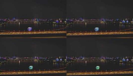 湖北武汉鹦鹉洲长江大桥夜景航拍高清在线视频素材下载