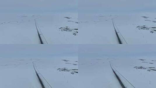 航拍冬天的草原雪原曲河道路雪景风光高清在线视频素材下载