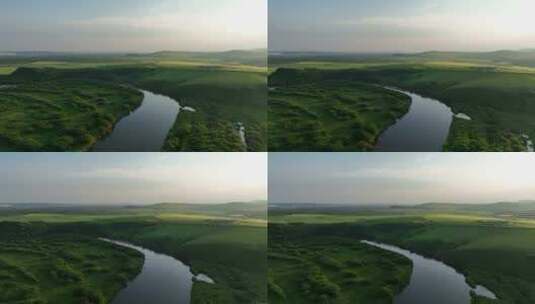 航拍绿色湿地丛林河湾高清在线视频素材下载