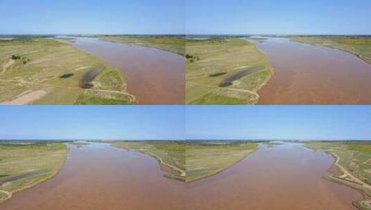 黄河岸边湿地滩地-秋天平原河套大地高清在线视频素材下载