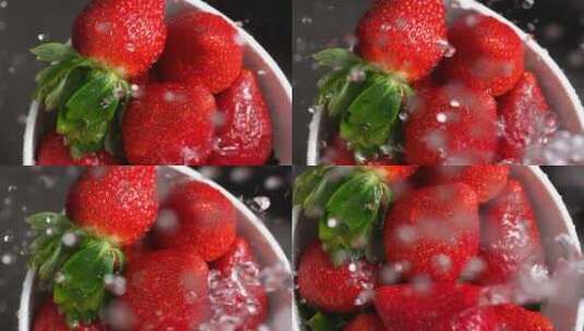 清洗新鲜成熟草莓31高清在线视频素材下载