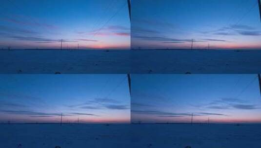 东北的冬季，黑土地覆盖着皑皑白雪夕阳延时高清在线视频素材下载