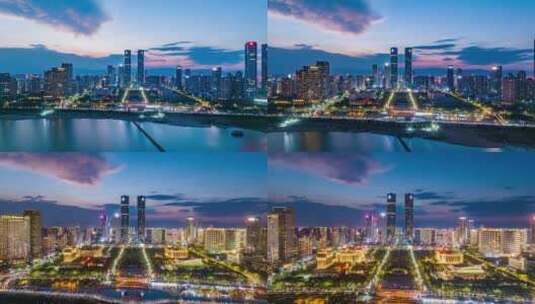 南昌红谷滩双子塔日落延时摄影高清在线视频素材下载