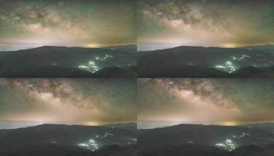桂林资源县星空银河与山间的村庄延时摄影高清在线视频素材下载