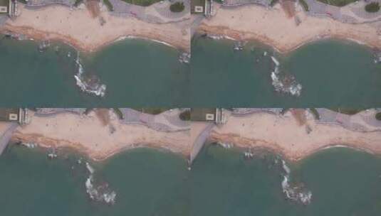 俯拍大海海浪沙滩礁石高清在线视频素材下载
