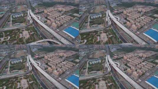 山东淄博城市交通高架桥航拍高清在线视频素材下载