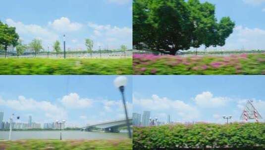 车窗外沿途景色 城市广州珠江风景高清在线视频素材下载