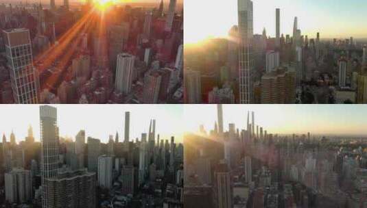 航拍纽约曼哈顿上东区萨顿大厦摩天大楼日落高清在线视频素材下载