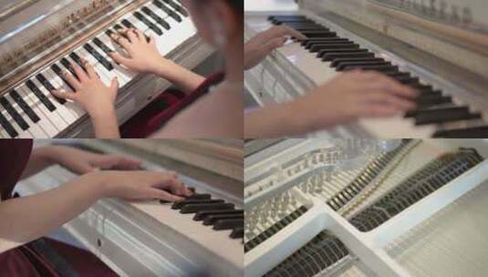 唯美女钢琴家弹钢琴/弹钢琴细节/优雅弹钢琴高清在线视频素材下载