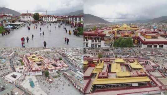 西藏拉萨大昭寺八廓街航拍高清在线视频素材下载