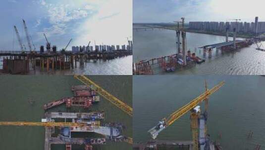 南昌·洪州大桥建设塔吊高清在线视频素材下载
