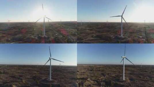 内蒙古航拍风力发电风车高清在线视频素材下载