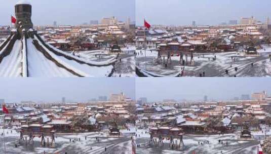 内蒙古呼和浩特大召雪景4k航拍高清在线视频素材下载