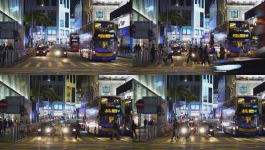 香港城市道路夜晚繁忙交通车流路况汽车行驶高清在线视频素材下载