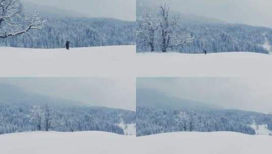 在大雪中漫步 孤独氛围高清在线视频素材下载
