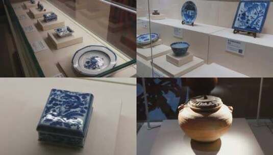 青花瓷 彩陶 古董文物博物馆展览高清在线视频素材下载