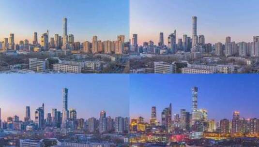 北京冬季国贸城市天际线夜景日转夜延时高清在线视频素材下载