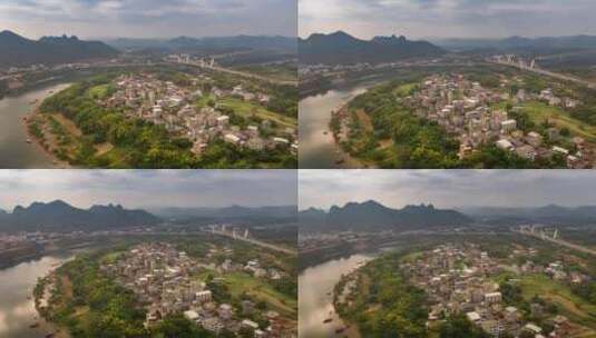 广西崇左左江喀斯特地貌群山中的村庄高清在线视频素材下载