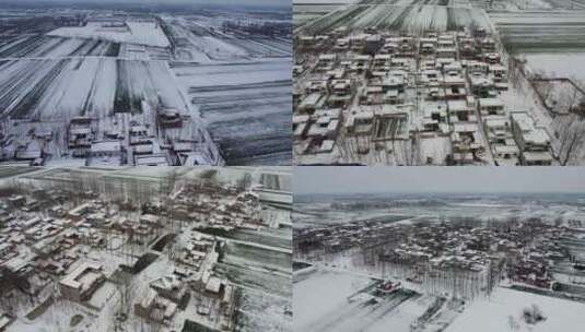 航拍冬天村庄雪景高清在线视频素材下载