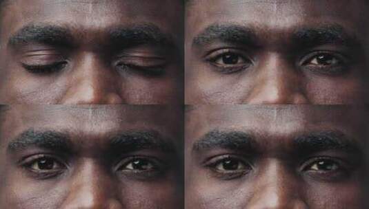 黑人的肖像，非裔美国人的脸和黑眼睛看着相高清在线视频素材下载