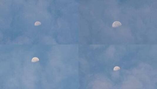 白天月亮蓝天白云背景高清在线视频素材下载
