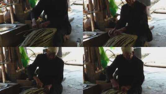 老人编织竹篓箩筐高清在线视频素材下载