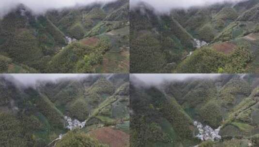 黄山茶山云雾黄山猴坑村风貌高清在线视频素材下载