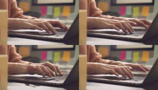 双手中手提电脑键盘打字特写高清在线视频素材下载
